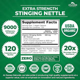 Zazzee USDA Organic Stinging Nettle 20:1 Extract, 9000 mg Strength, 120 Vegan Capsules, 4 Month Supply, Concentrated, Standardized 20X Extract, Certified Organic, 100% Vegetarian, All-Natural, Non-GMO