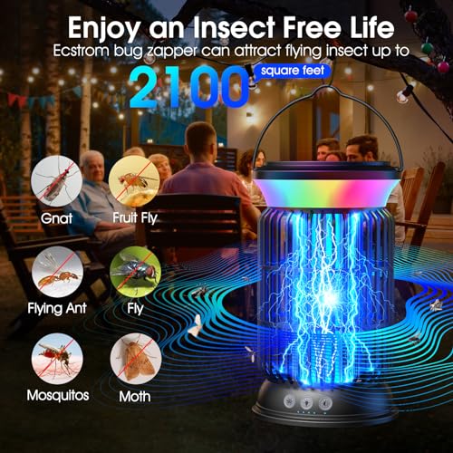 Solar Bug Zapper Outdoor, 4200V Mosquito Zapper, 4000mAh Rechargeable Bug Zapper, Portable Fly Zapper with 9 Modes Light, Waterproof Electric Insect Zapper for Outside, Patio, Backyard, Garden