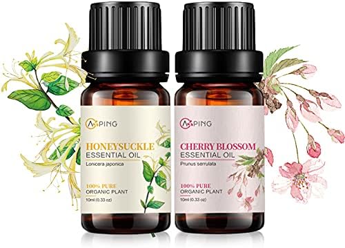 Cherry Blossom & Honeysuckle Essential Oils - 100% Pure Organic Natural Plant Oils for Diffuser, Aroma, Spa, Massage, Yoga, Perfume, 2x10ML
