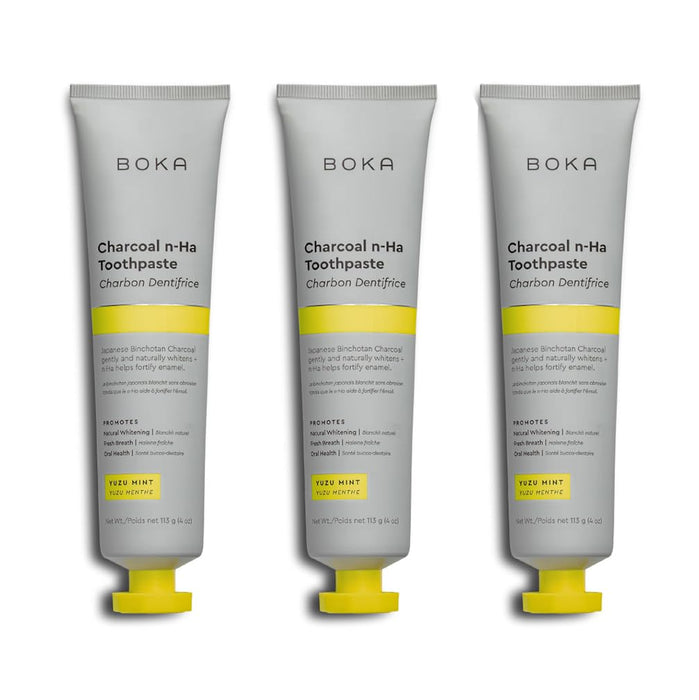 Boka Charcoal Fluoride Free Toothpaste Nano Hydroxyapatite, Helps Remineralize, Appropriate for Sensitive Teeth, Whitening - for Adult, Kids Oral Care - Yuzu Mint Flavor, 4 Fl Oz 3Pk