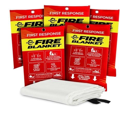 Mart Cobra Emergency Fire Blanket for Home and Kitchen - 5 Pack - Fire Blankets Emergency for Home Safety 40” x 40” - Suppression Shield Retardant Extinguisher Fiberglass Welding Fireproof Cloth Towel