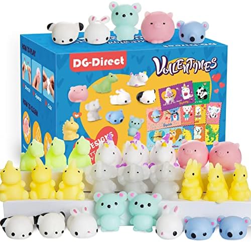30 Packs Valentine's Day Cards with Mochi Squishy Toys, Mini Kawaii Stress Relief Squishy Toys Sets for Kids, Valentine's Day School Classroom Prizes, Valentine Exchange Gift