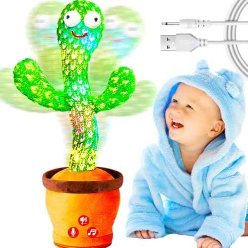 Rechargeable Dancing Talking Cactus Toy for Baby Toddler, Volume Adjustable, Singing, Mimicking, Repeating, Baby Toys 6-12-18 Months+, Baby Easter Basket Stuffers, Easter Gifts for Kids Boys Girls