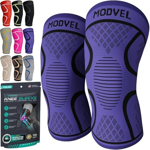 Modvel 2 Pack Knee Brace for Women & Men - Workout Knees Compression Sleeve for Knee Pain Relief Joint Support for ACL, Arthritis, Meniscus Tear Knees Brace for Sports, Rodilleras para Gym Fitness