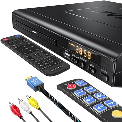 DVD Players for TV with HDMI, DVD Players That Play All Regions, Simple DVD Player for Elderly, CD Player for Home Stereo System, Included HDMI and RCA Cable, with Big Buttons Remote Control