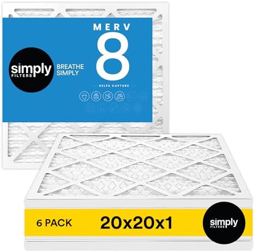 Simply 20x20x1 Air Filter, Merv 8, MPR 600, 6 Pack, Furnace Air Filter for HVAC (Actual Size: 19.75"x19.75"x0.75") DUST, Pet, & Allergy Control