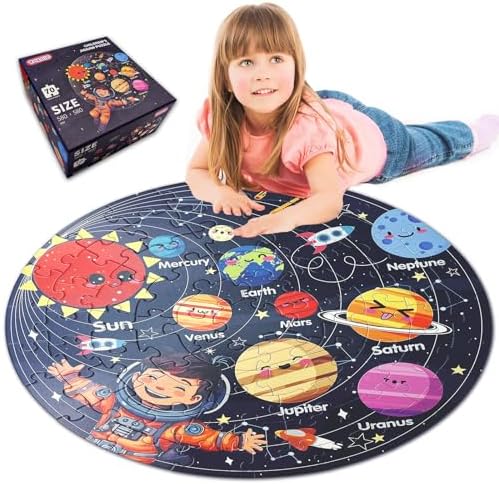 Puzzles for Kids Ages 4-6, Kids Puzzles with Solar System Planets, 70 Piece Round Large Floor Puzzles for Kids Ages 3 4 5 6 7 8, Educational Toy Gift Jigsaw Puzzles for 5 Year Old Boys Girls