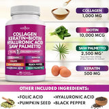 Collagen Pills 1000mg Biotin 10000mcg Keratin Saw Palmetto 2500mg Hyaluronic Acid - Hair Skin and Nails Vitamins and DHT Blocker with Vitamin E Folic Acid Pumpkin Seed MSM Made in USA - 270 Count