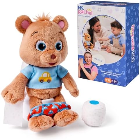 Ms. Rachel Potty Time with Bean, 11” Plush Teddy Bear with Play Toilet & Accessories, Toddler Toys for Girls & Boys for Ages 18 Months to 3+
