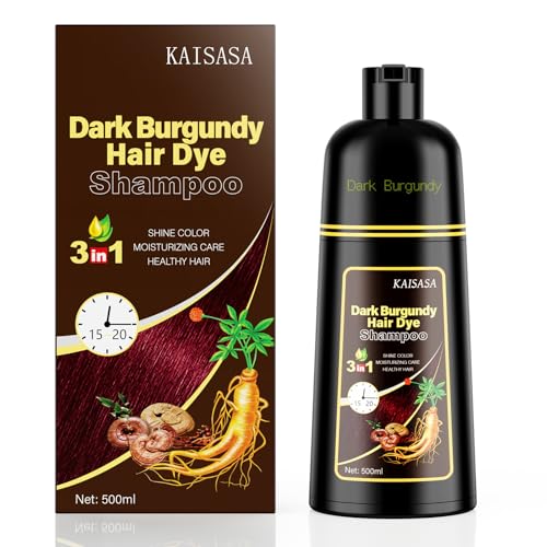 KINGMING Wine Red Hair Dye Shampoo 3 in 1 for Gray Hair, Hair Color Shampoo for Women Men Grey Hair Coverage, Herbal Ingredients Champu Con Tinte Para Canas 500ml (Burgundy)