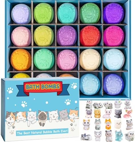 Bath Bombs for Kids with Surprise Inside for Boys Girls Toddlers 20 Pack Kids Bath Bombs Gift Set Organic Bubble with Kitten Inside Natural Handmade Bath Bombs