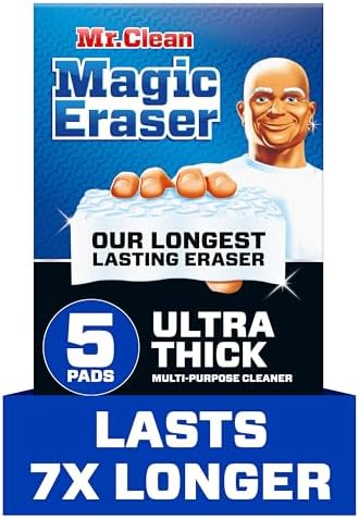 Mr. Clean Magic Eraser Ultra Thick Multi Purpose Cleaner, Bathroom Cleaning Supplies, Magic Eraser Sponge Multi Surface Cleaner, 5ct