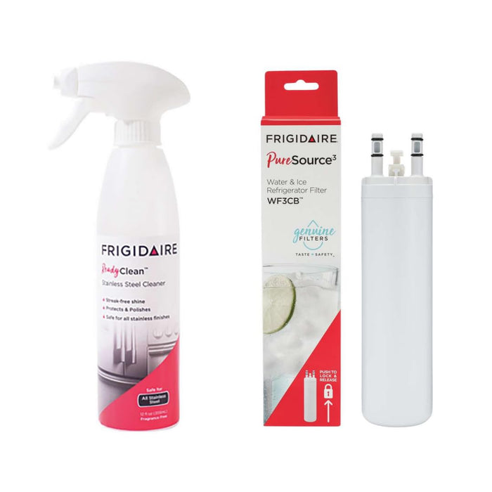 Frigidaire WF3CB Water Filter Replacement + Bonus Stainless Steel Fridge Cleaner Spray Bundle
