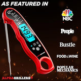 Alpha Grillers Instant Read Meat Thermometer for Cooking Grill and BBQ Griddle - Waterproof w/Backlight & Calibration for Food, Oven, Air Fryer Accessories, Kitchen Essentials, Stocking Stuffer Gifts