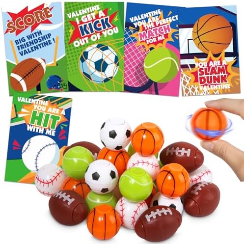 Valentines Day Cards for Kids School, 30 Pack Valentines Cards with Fidget Spinners, 5 Differents Balls with Gift Cards Valentines Day Gifts for Kids Classroom Exchange, Valentines Party Favors