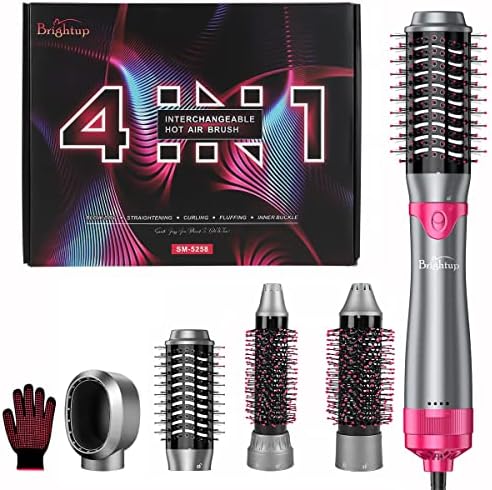 Brightup Blow Dryer Brush & Volumizer with Negative Ionic Technology, Detachable & Interchangeable Brush Head, Hair Dryer Brush for Curling, Smoothing & Styling, Heat Protective Glove Included