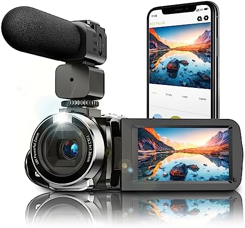 4K Digital Camcorder Video Camera with HD Micphone, Camcorder with IR Night Vision, WiFi Digital Camera, 18X Digital Zoom, Vlogging Camera for YouTube, Kids Video Camera, Built in Microphone, Remote