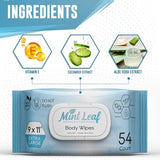 MintLeaf XL Deodorizing Body Wipes with Vitamin E Aloe Scented 9x11 | Thick Cleansing Natural Adult Shower Wipes | Hypoallergenic Washcloths Incontinence Camping Travel Gym | 216 + 18 Individual Wipes