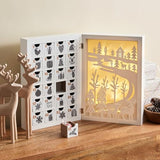 Wooden Advent Calendar with Drawers, 12 Inch Reusable Advent Calendar with Lights, White Wood, Battery Operated, Empty Boxes to Fill, Decorative Fold Out Wood Advent Calendar for Kids