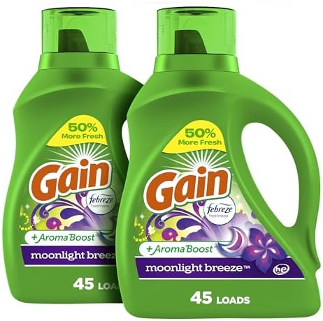 Gain + Aroma Boost Laundry Detergent Liquid Soap, Moonlight Breeze Scent, 45 Loads, 65 Fl Oz, (Pack of 2), He Compatible, Gain Laundry Detergent, Liquid Laundry Detergent