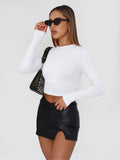 Trendy Queen Womens Long Sleeve Shirts Basic Crop Tops Tight Slim Fit Cute Teen Girls Fall Winter Y2k Clothes 2024 White S