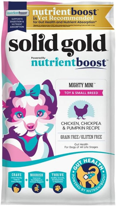 Solid Gold Small Breed Dry Dog Food - Grain Free & Gluten Free Made w/Real Chicken - High Fiber, Probiotic Dry Dog Food for Dogs - Nutrientboost - 11 LB Bag