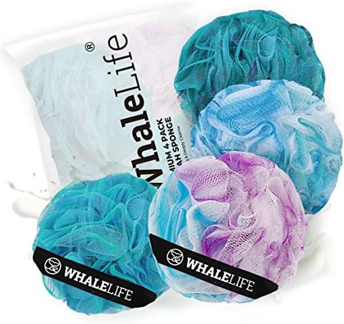 Loofah Sponge Bath Sponge for Women Men 4 Pack (Blue Conbine)