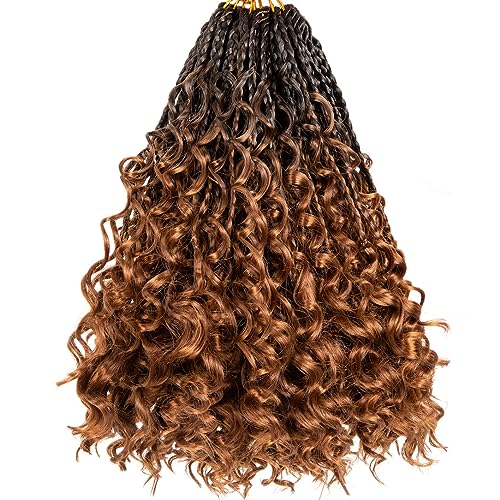 Beverlee Goddess Box Braids Crochet Hair 10 Inch Crochet Boho Box Braids Crochet Braids 8 Packs Bohemian box braids Box Braids with Curly Ends Messy Pre-looped Synthetic Crochet Hair for Women 53#