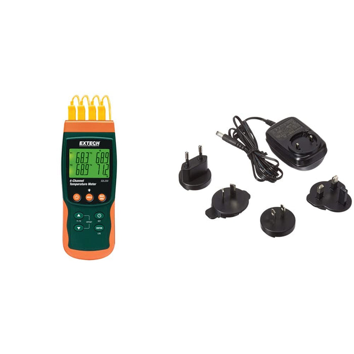 Extech SDL200 Four-Channel Thermometer SD Logger + Extech UA100-240 Universal AC Adaptor