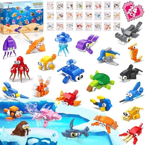 24 Packs Party Favors for Kids, 637 PCS 24in1 Marine Animals Toy Building Blocks Sets for Goodie Bag Stuffers Classroom Prizes, Easter Valentines Day Birthday Gifts for Boys Girls Ages 6-12