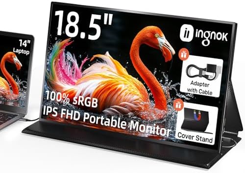 18.5 Inch Portable Monitor, 100% sRGB FHD Laptop Screen Extender USB C HDMI Portable Gaming Monitor w/Smart Cover & Speakers, External Monitor for Laptop Mac PC (Renewed)