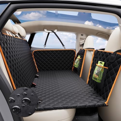 Hard Bottom Holds 420LBS, Dog Car Seat Cover for Back Seat, Back Seat Extender for Dogs, Back Seat Extender for Car Travel Bed with Mesh Window and Storage Pocket, SUV, Truck