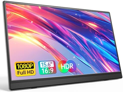 Portable Monitor 15.6 Inch 1080P USB-C HDMI Ultra-Slim Travel Monitor with Kickstand, for Laptop, PC, Mac Phone, PS, Xbox, Swich IPS Ultra-Thin Zero Frame Gaming Monitor