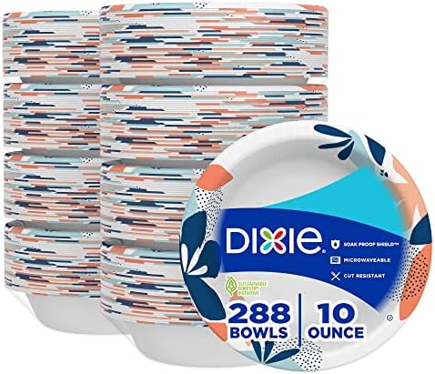 Dixie Small Paper Bowls, 10 Oz, 36 Count (Pack of 8), Microwave-Safe, Soak-Proof, Disposable Bowls Great For Snacks, Dessert, And Light Lunch Meals