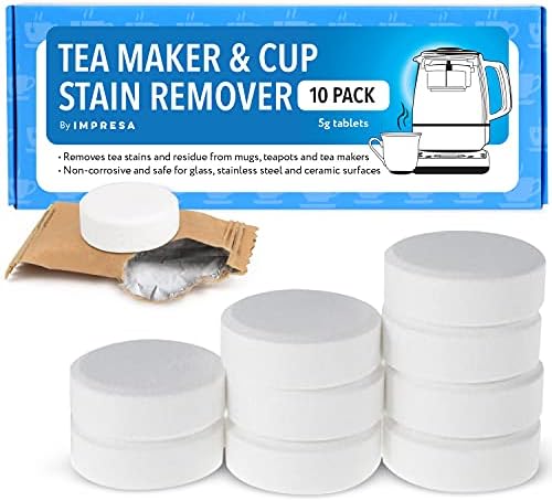 IMPRESA [10 Pack] Tea Maker Cleaner for Breville BTM100 and More, Safe Non-Corrosive Tablets for Limescale Control - Cup Stain Remover - Coffee Maker Cleaner