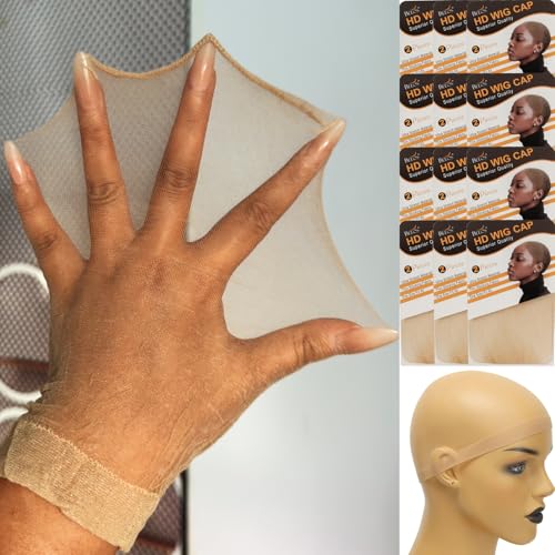 BEEOS Skinlike Real HD Wig Cap for Women, 24 Pieces Ultra-thin Invisible Brown Sheer Caps for Lace Front Wig Stretchy Stocking Wig Caps Wholesale