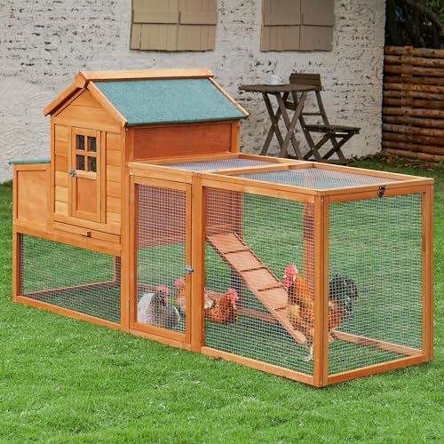 79" Chicken Coop Hen House Wooden Chicken House Poultry Cage with Run, Nesting Box, Removable Tray for Outdoor