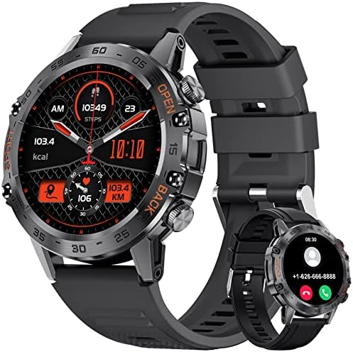 Military Smart Watch for Men Bluetooth Calls with,1.39''HD Touch Screen Tactical Smartwatch for Android and iPhone,5ATM Waterproof Fitness Watch with Blood Pressure/Heart Rate Monitor BlackSilicone