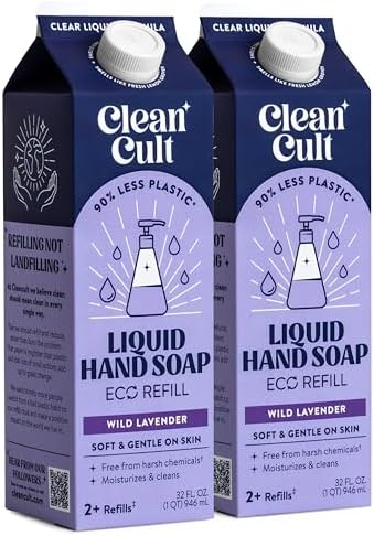 Cleancult Liquid Hand Soap Refills - Moisturizes Dry & Sensitive Skin - Made with Aloe Vera & Lavender Essential Oils - Wild Lavender - Eco Friendly - Paper-Based Packaging - 32 oz/2 Pack
