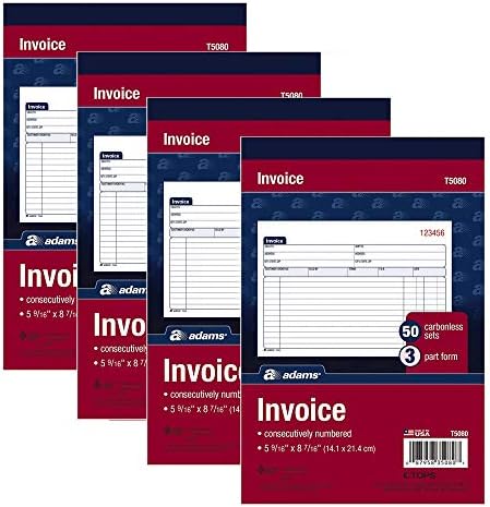 Adams Invoice Book, 3-Part, Carbonless, 5-9/16 x 8-7/16 Inches, 50 Sets per Book (T5080) (4)
