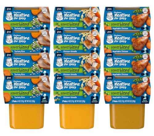 Gerber Mealtime for Baby 2nd Foods Power Blend Baby Food Tubs, Nourishing Blend of Veggies, Grains & Beef, Pureed Baby Food (Pack of 12, Variety Pack)