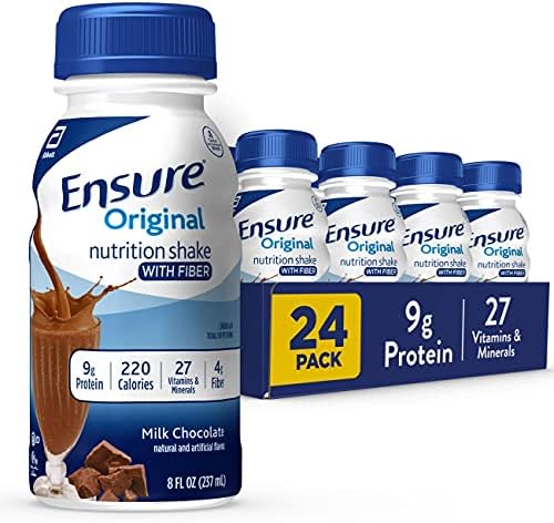Ensure Original Milk Chocolate Nutrition Shake with Fiber| Meal Replacement Shake | Ready To Drink | 9g Protein, 27 Vitamins and Minerals | 8 fl oz - 24 Pack
