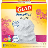 Glad Trash Bags, ForceFlex Tall Kitchen Drawstring Garbage Bags 13 Gallon White Trash Bag, Gain Moonlight Breeze scent with Febreze Freshness 100 Count (Package May Vary)