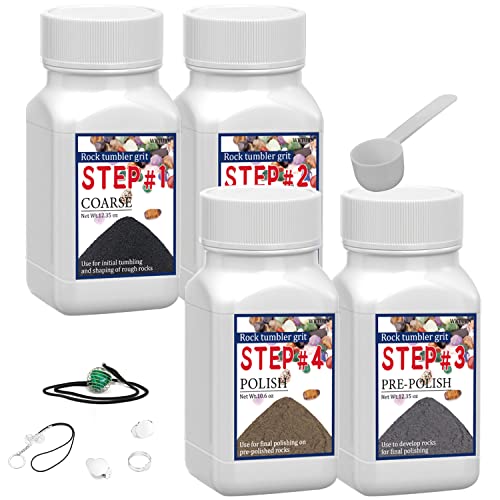 Rock Tumbler Grit Set, Rock Tumbler Grit Polish Refill - 4 Basic Step Tumbling Media (Coarse/Medium Grit/Pre-Polished/Final Polish), Rock Tumbler Set 2.0 for Any Brand of Rock Polisher
