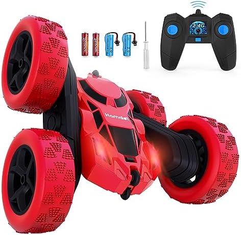 Remote Control Car Double Sided 360°Rotating 4WD RC Cars with Headlights 2.4GHz Electric Race Stunt Toy Car Rechargeable Toy Cars for 6-12 Year Old Boys Girls BirthdayGift (Red)