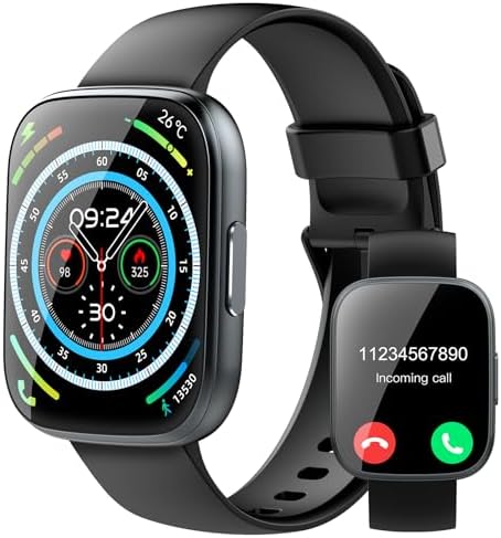Smart Watch for Men Women(Answer/Make Calls), 1.95" HD Touch Screen Fitness Watch with Sleep Heart Rate Monitor, 110+ Sports Modes, IP68 Waterproof Activity Trackers Compatible with Android iOS, Black