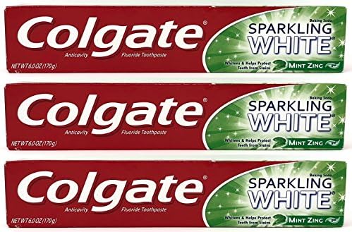 Colgate Sparkling White Baking Soda Anticavity Fluoride Gel Toothpaste, Mint Zing, 6 oz (Pack of 3)