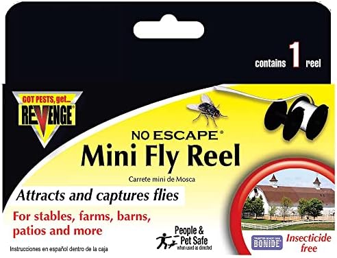 Revenge No Escape Mini Fly Reel Sticky Tape Trap, 81' Indoor Outdoor Hanging Disposable Fly Strips, Non-Toxic People and Pet Safe