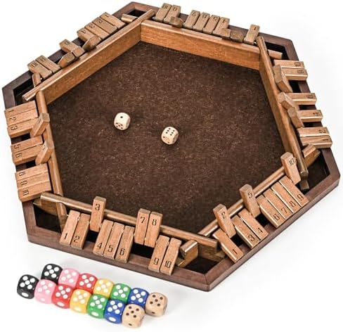 ropoda 6-Way Shut The Box Game, Upgraded 1-6 Player Shut The Box for Adult and Kids, Shut The Box Game Wooden Dice Game -Addition Training, Fun for Family Game Night-Vintage Style