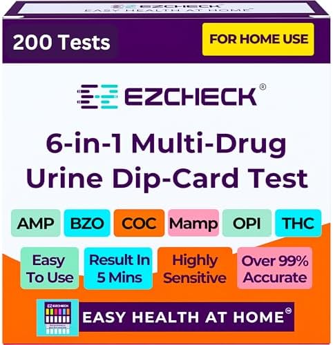 [200 Pack] EZCHECK® 6-Panel Drug Test - at-Home Rapid Urine Screening Kit for 6 Most Used Drugs: (THC-Marijuana, BZO-Benzos, MET-Meth, OPI/MOP-Opiates, AMP-Amphetamine, COC)